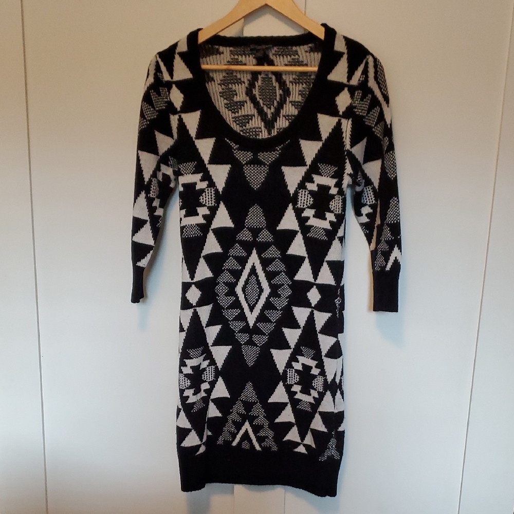 Streetwear Society Black and White Cuffed Sleeve Sweater Dress